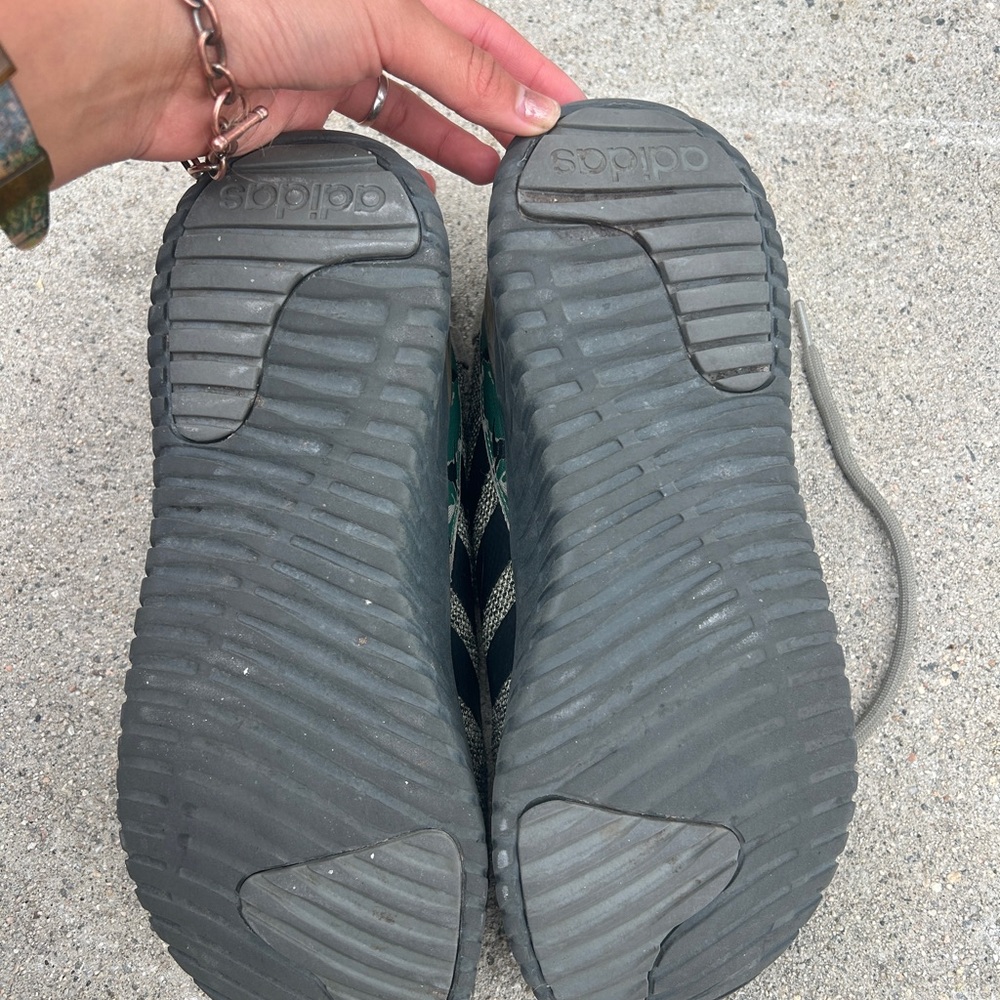 adidas Olive Knit Lace-Up Sneakers with Black Three Stripes - Picture 5 of 5